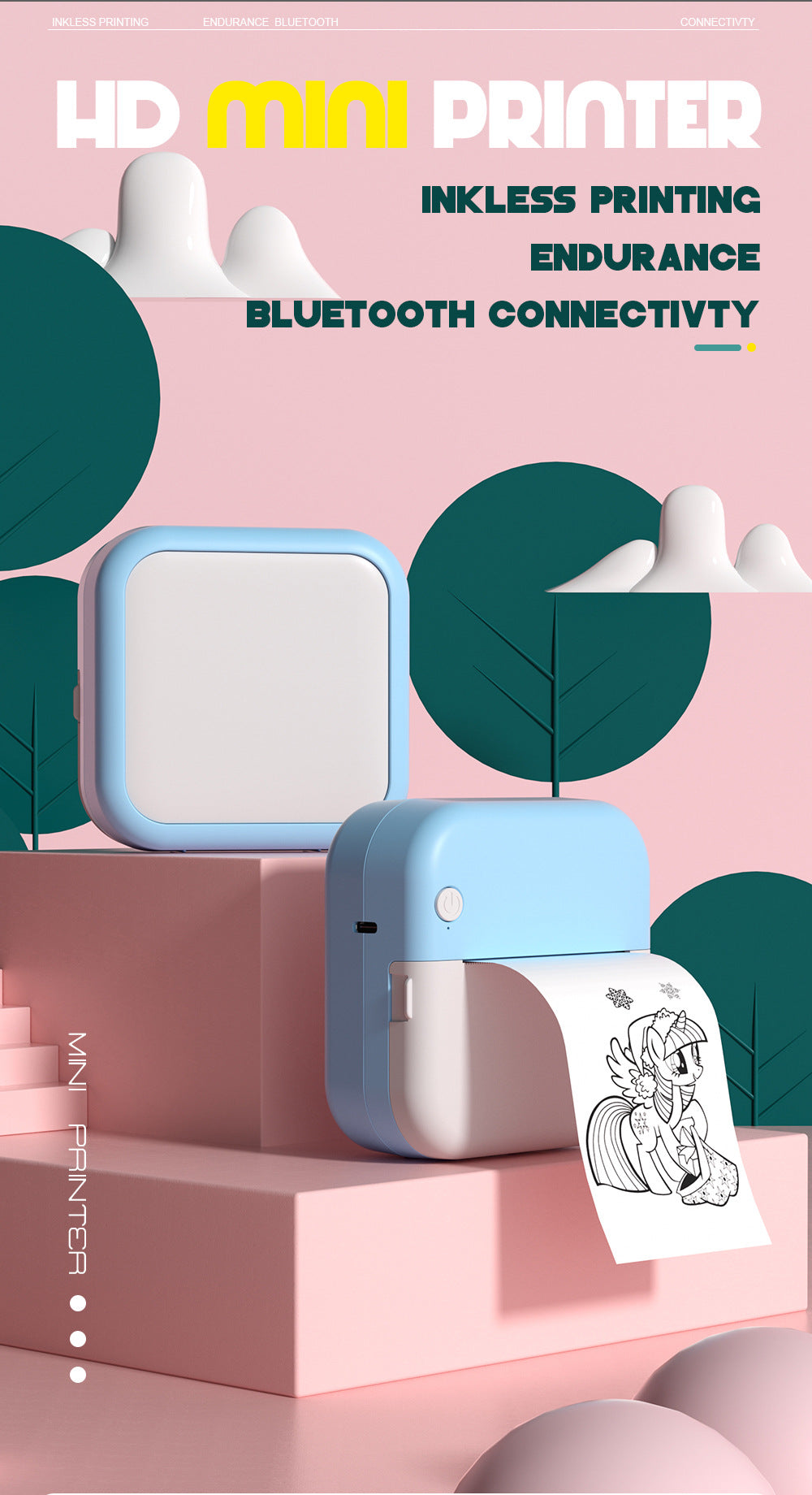 Portable Bluetooth Pocket Mini Printer (Pink)